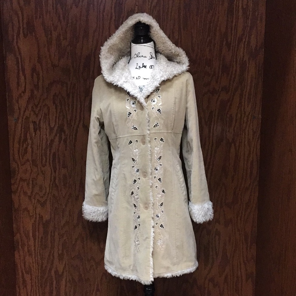 Static Embroidered Corduroy Hooded Jacket